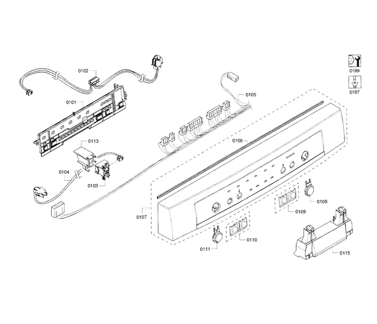 Control Panel Diagram and Parts List for SHE3AR55UC 18 Bosch Dishwasher