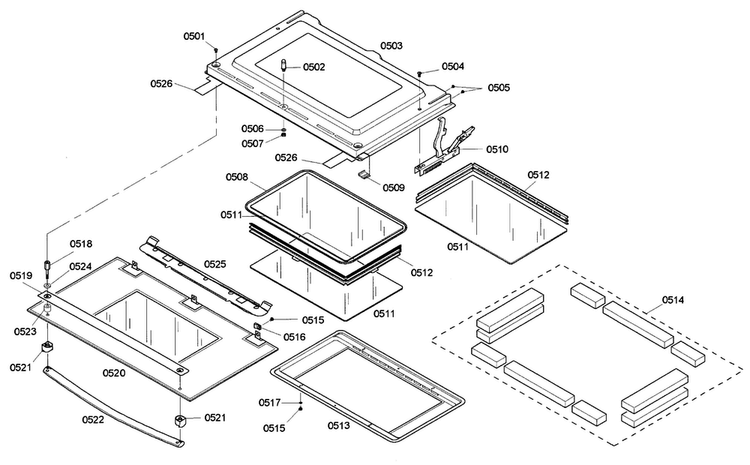 Door 1 Diagram and Parts List for HBN755AUC 02 Bosch Wall Oven