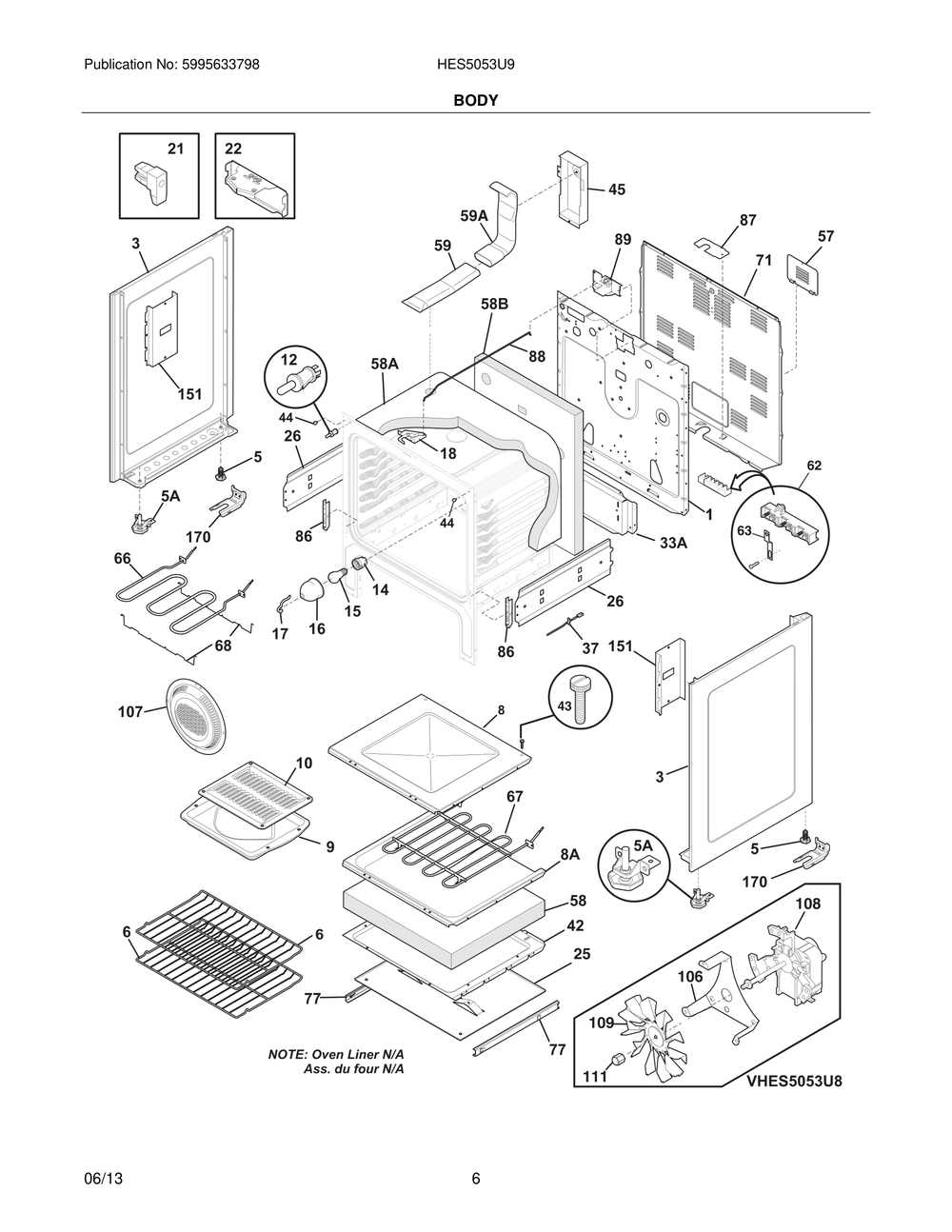 Body 2 Diagram and Parts List for HES5053U9  Bosch Range