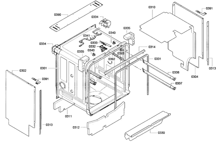 Cabinet Assy Diagram and Parts List for DWHD651GFP 01 Thermador Dishwasher