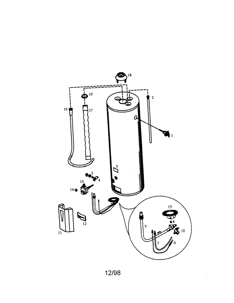 Power Miser 8 50 Gal. High Altitude Diagram and Parts List for 153338513  Kenmore Water Heater