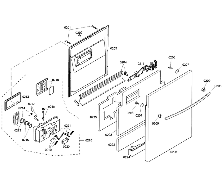 Door Assy Diagram and Parts List for SHX65P06UC 58 Bosch Dishwasher