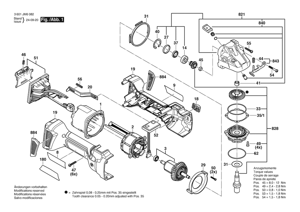 Section 1 Diagram and Parts List for 3601JM60B2  Bosch Angle Grinder