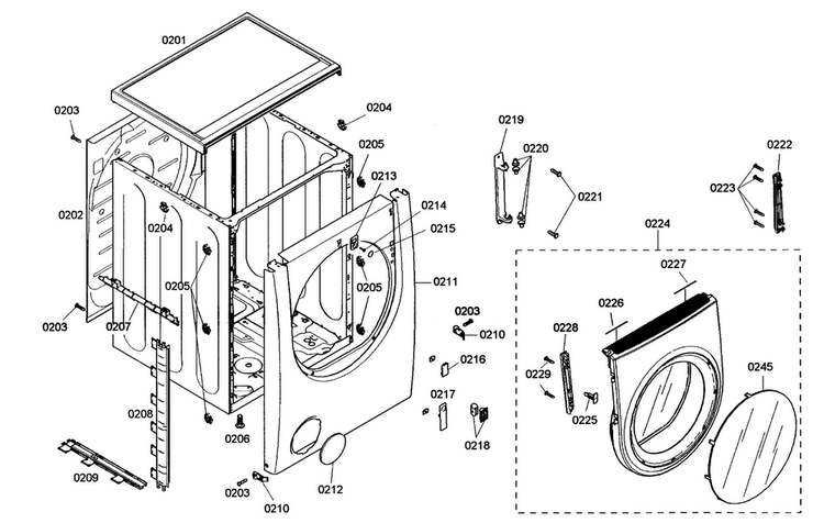 Cabinet Parts Diagram and Parts List for WTMC5521UC 05 Bosch Dryer