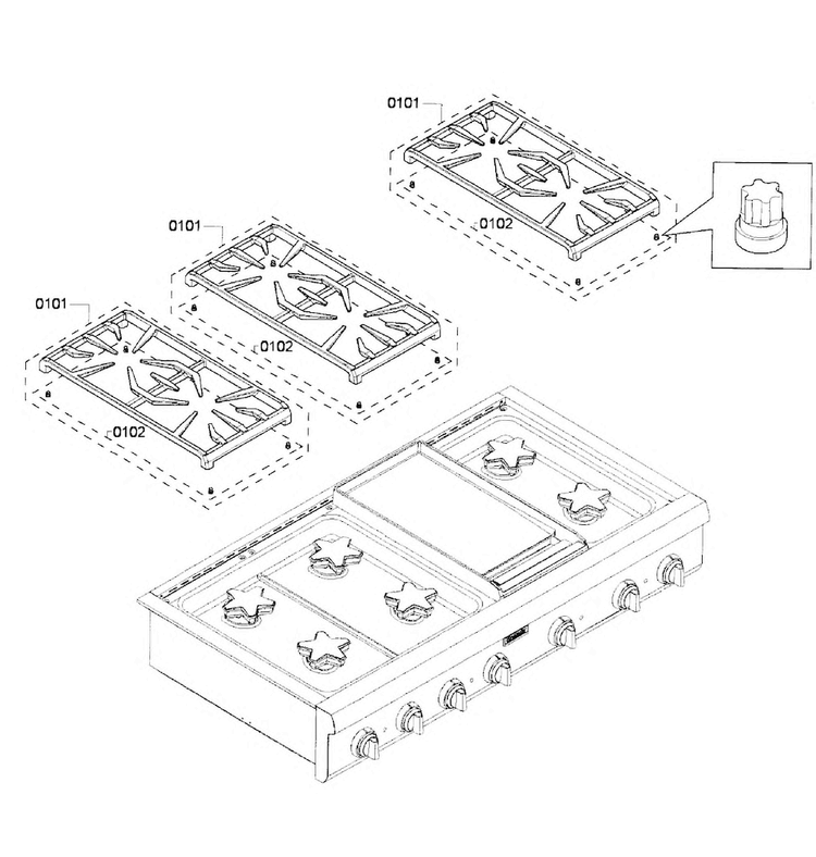 Grates Diagram and Parts List for PCG486GD 01 Thermador Cooktop