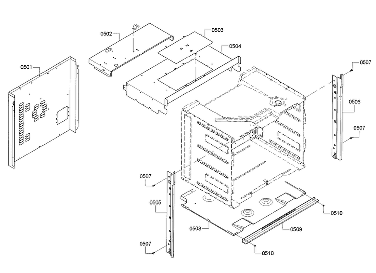 Frame & Base Diagram and Parts List for HBLP451RUC 01 Bosch Wall Oven