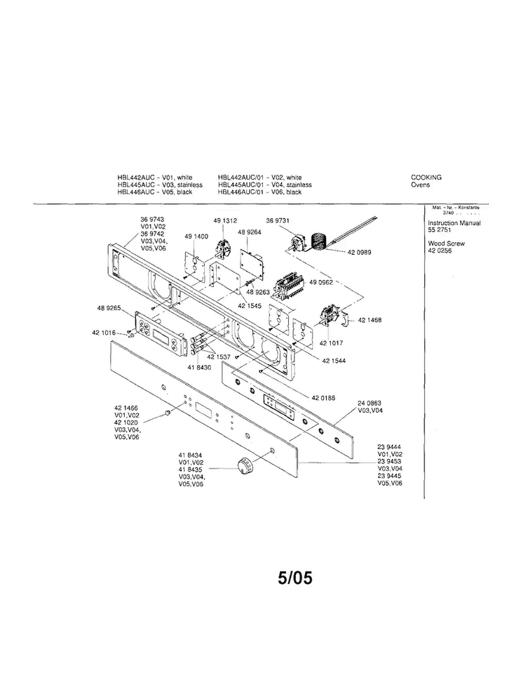 Fascia Panel Diagram and Parts List for HBL446AUC 01 Bosch Wall Oven