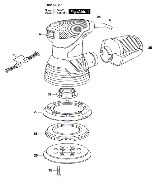 Bosch 7492 (F012749201) Diagram and Parts List for 7492 F012749201 Bosch Orbital or Palm Sander