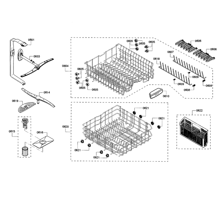 Rack Assy Diagram and Parts List for SHP53T55UC 02 Bosch Dishwasher