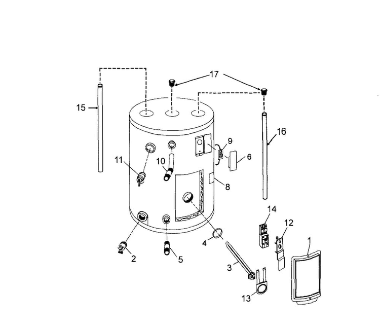 Main Assy Diagram and Parts List for 153316070  Kenmore Water Heater