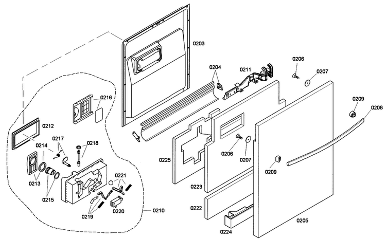 Door Assy Diagram and Parts List for SHX43P16UC 53 Bosch Dishwasher