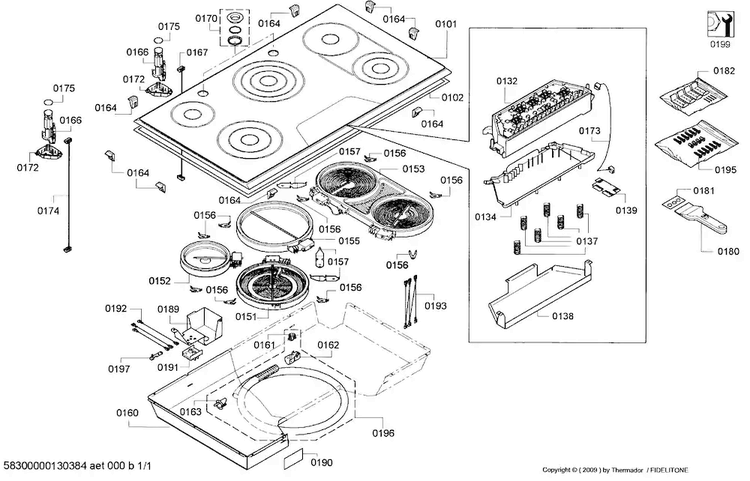 Cooktop Diagram and Parts List for CES366FS-01  Thermador Cooktop