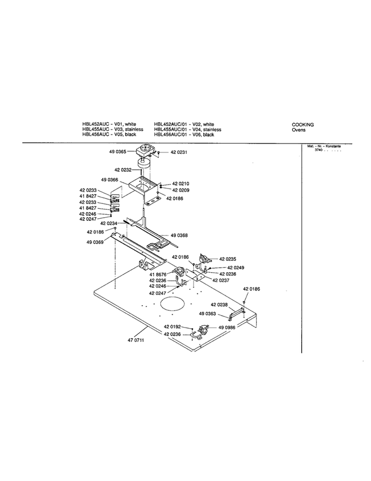 Lower Internal Panel Diagram and Parts List for HBL455AUC 01 Bosch Wall Oven