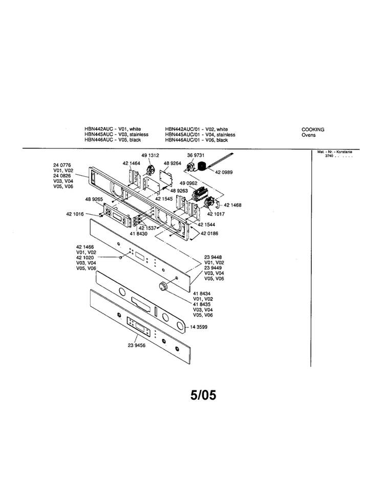 Fascia Panel Diagram and Parts List for HBN446AUC 01 Bosch Wall Oven