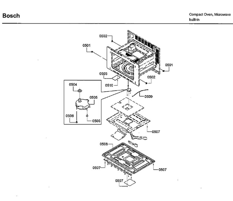 Turntable Motor Diagram and Parts List for HMB50152UC 02 Bosch Microwave