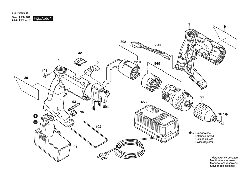 Section 1 Diagram and Parts List for 0601946440  Bosch Cordless Drill