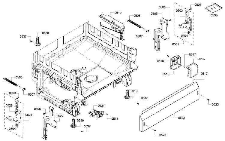 Base Assy Diagram and Parts List for SHE6AP06UC 02 Bosch Dishwasher