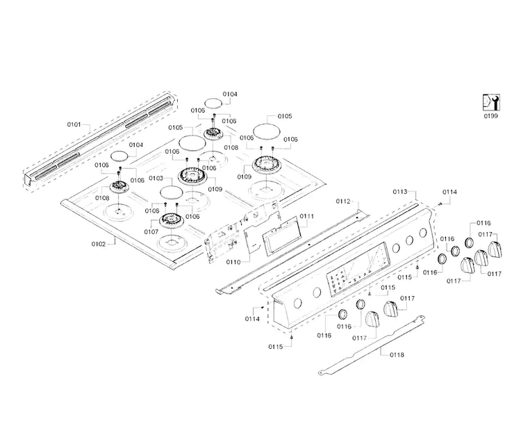 Burner & Control Panel Diagram and Parts List for HDI8054U 01 Bosch Range