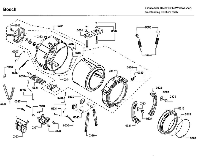 Tub Diagram and Parts List for WFMC3301UC 16 Bosch Washer