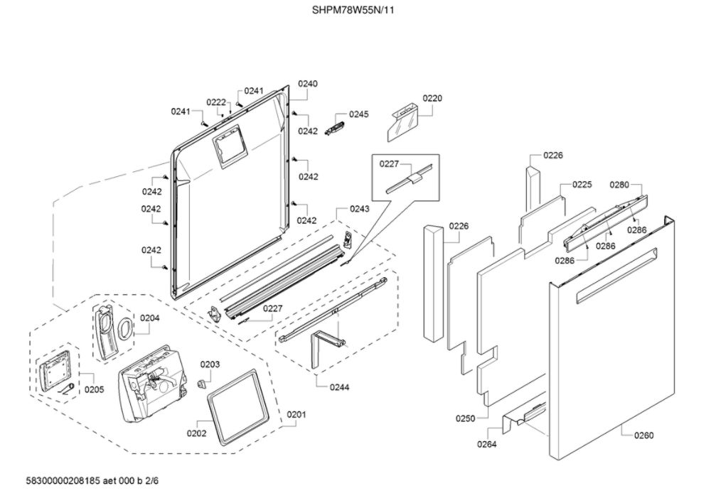 Door/Dispenser Diagram and Parts List for SHPM78W55N 11 Bosch Dishwasher