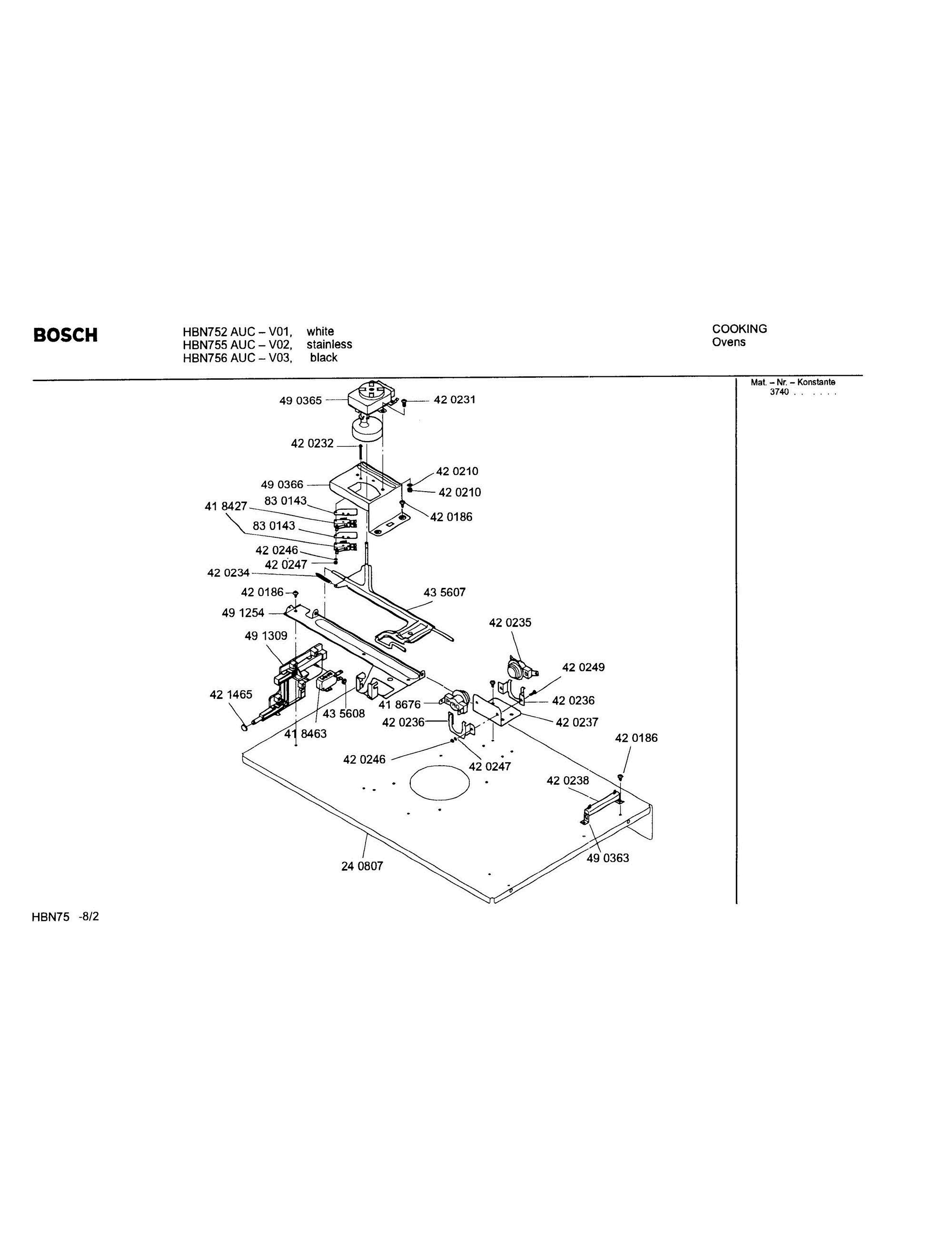02 - UPPER PLENUM Diagram and Parts List for HBN755AUC(FD8207-)  Bosch 