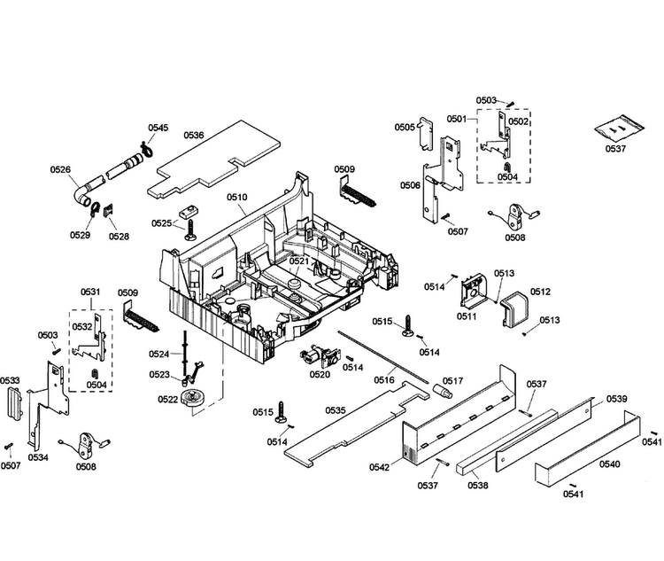 Base Assy Diagram and Parts List for SHE55M12UC 57 Bosch Dishwasher