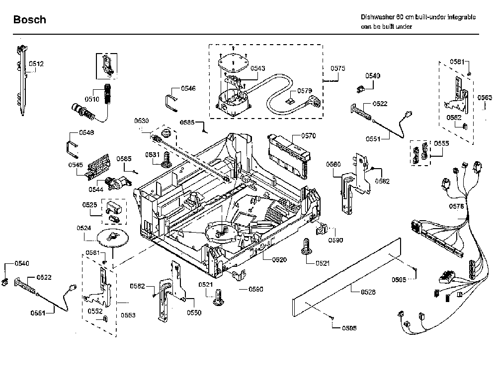 Base Diagram and Parts List for SHP88PW55N 01 Bosch Dishwasher