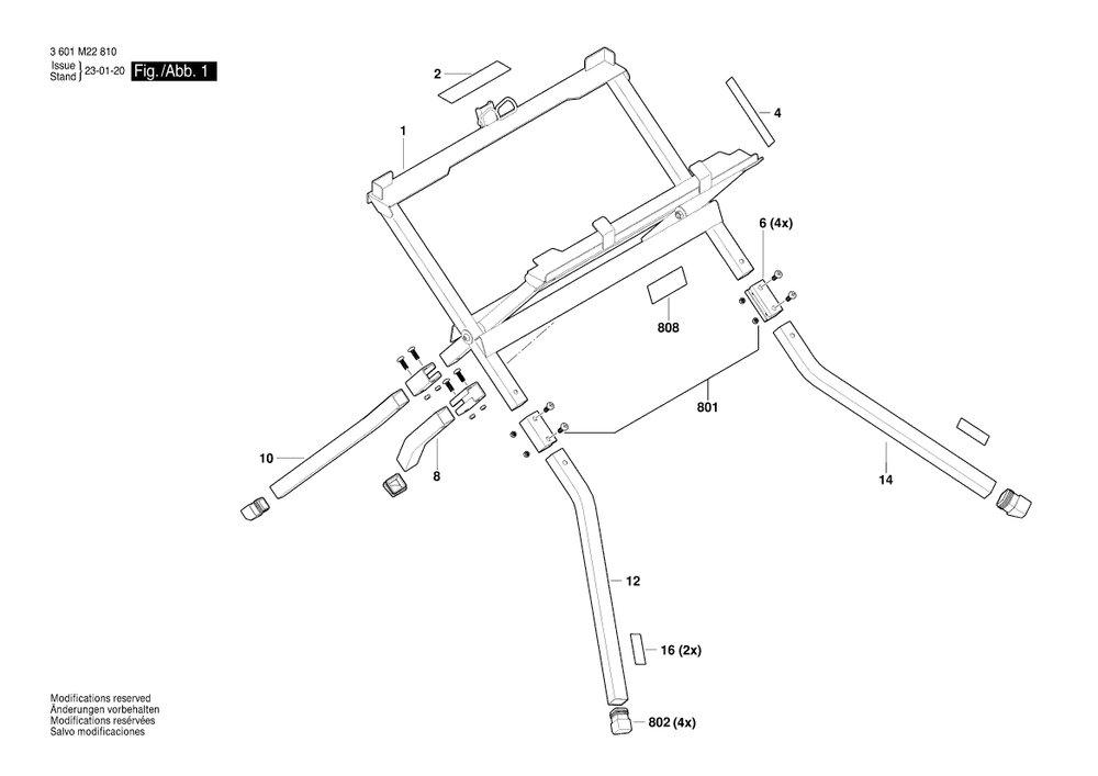 Diagram Diagram and Parts List for GTA570 3 601 M22 810 Bosch Table Saw