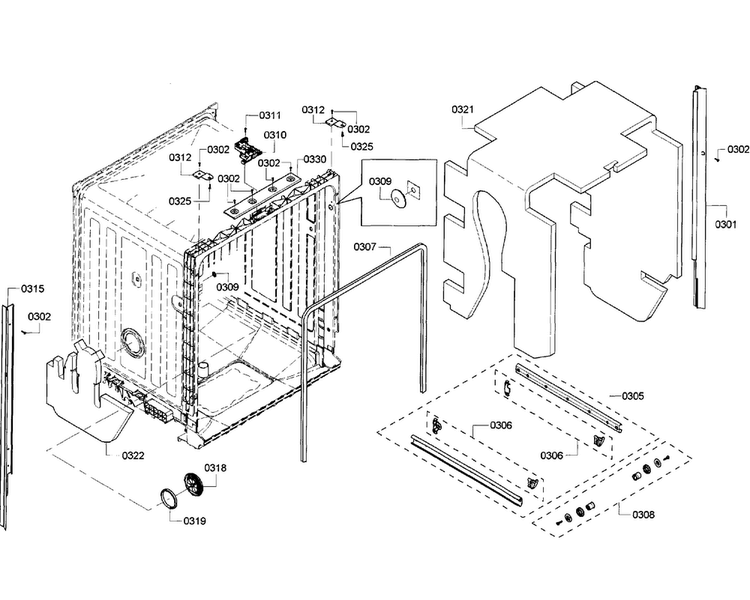 Cabinet Assy Diagram and Parts List for SHX3AR72UC 07 Bosch Dishwasher