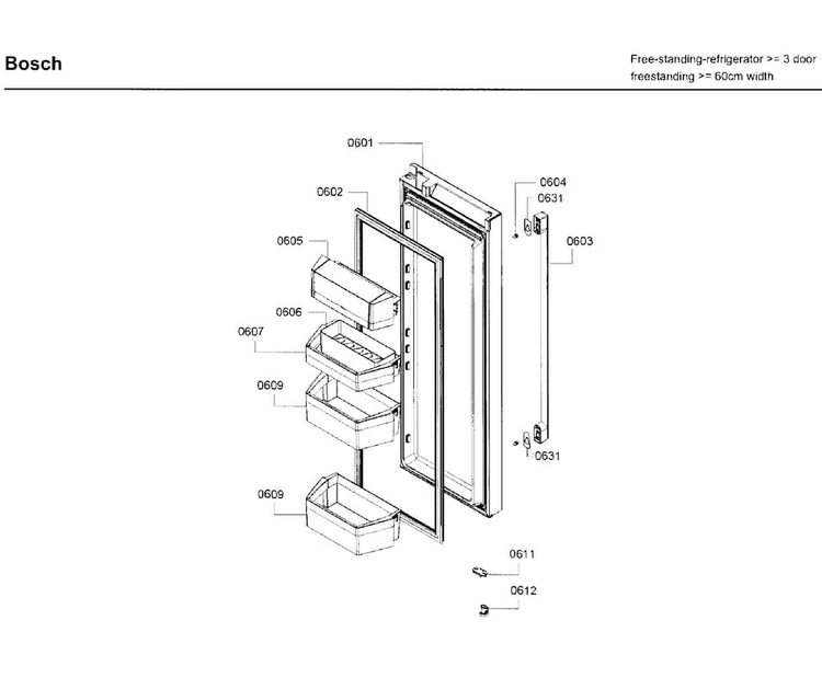 Door Asy Diagram and Parts List for B26FT70SNS 08 Bosch Refrigerator