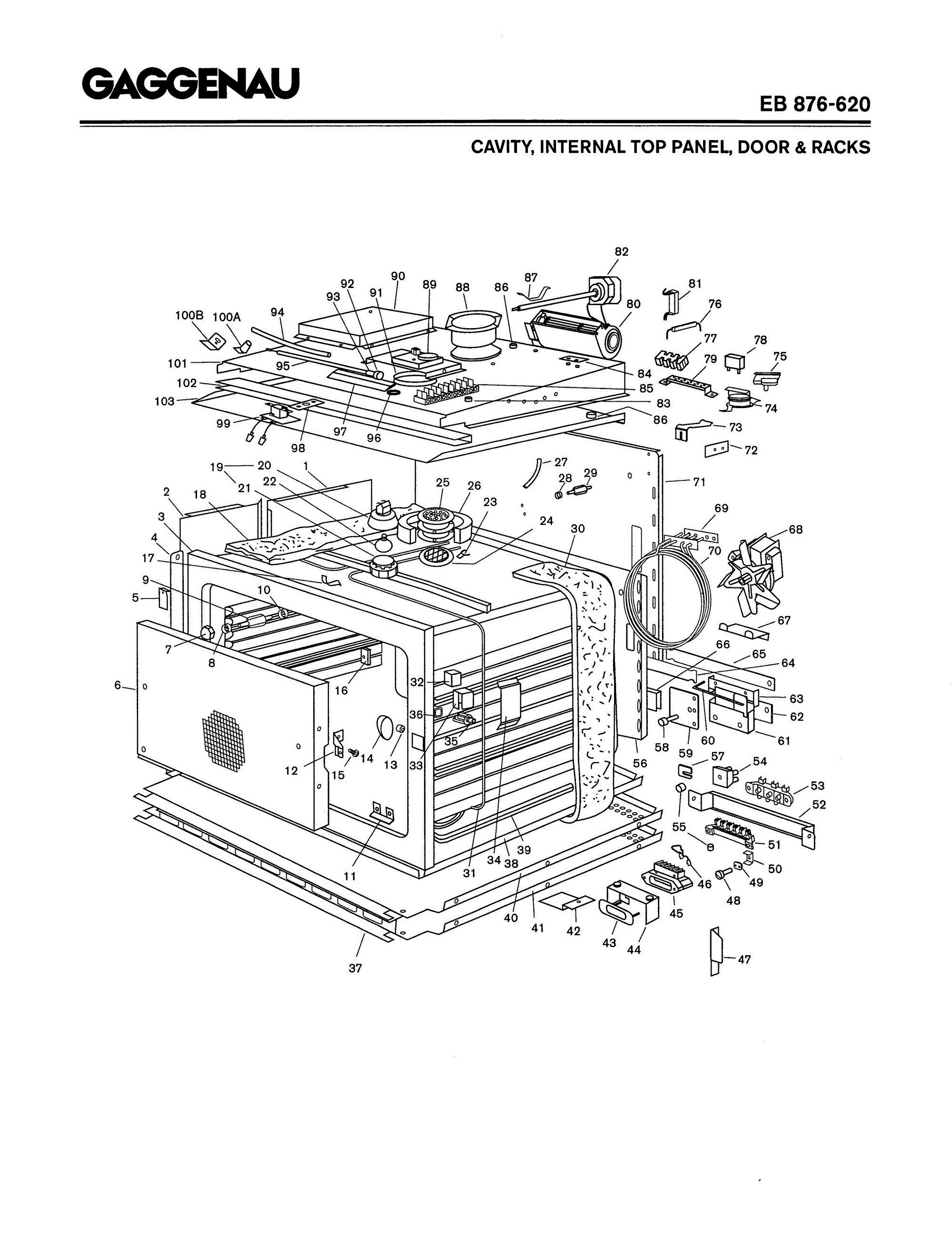01 - CAVITY & INTERNAL TOP PANEL Diagram and Parts List for EB876-620  Bosch Range
