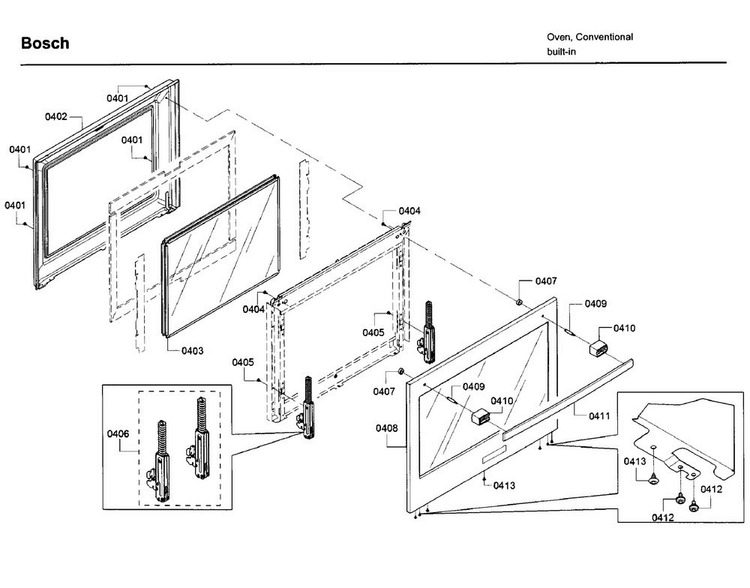 Door Diagram and Parts List for HBL5451UC 03 Bosch Wall Oven
