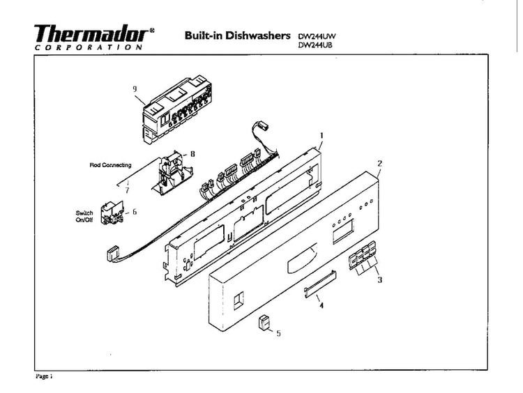 Control Panel Diagram and Parts List for DW244UW  Thermador Dishwasher