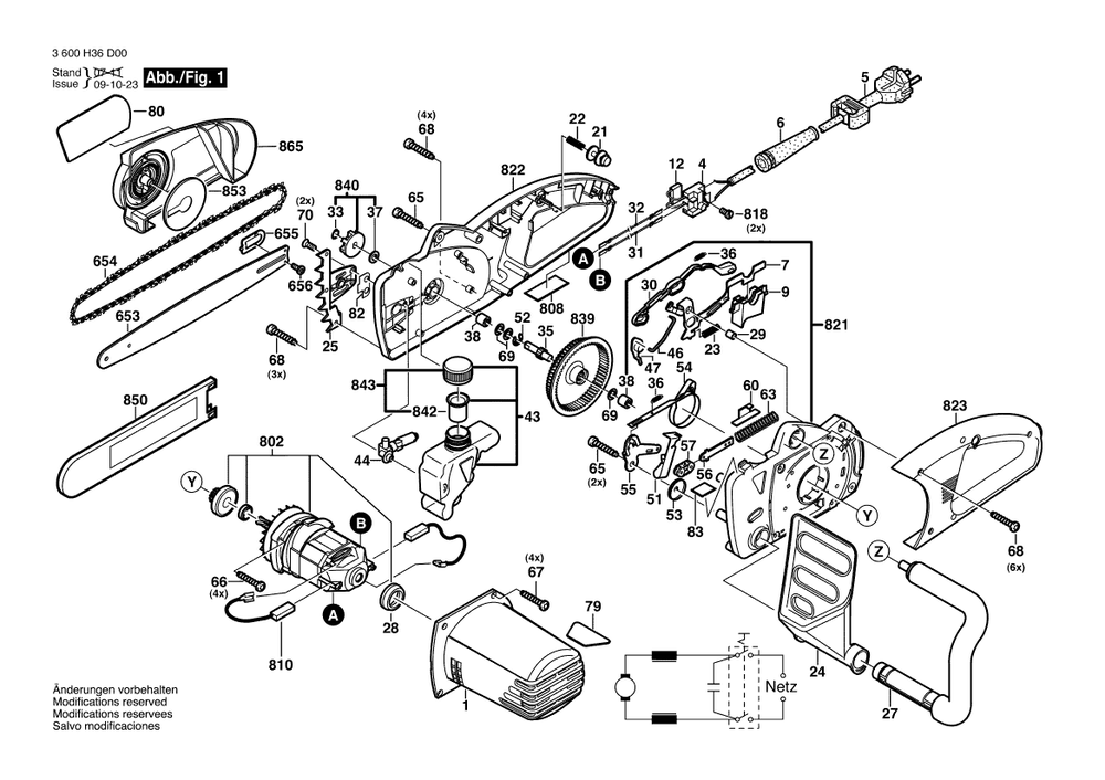Diagram Diagram and Parts List for AKE40-19S 3 600 H36 F00 Bosch Chainsaw