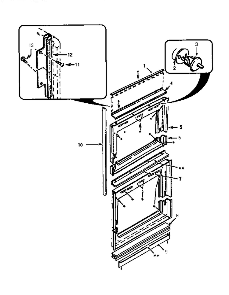 Front Frame Assembly Diagram and Parts List for CT227N-01  Thermador Wall Oven