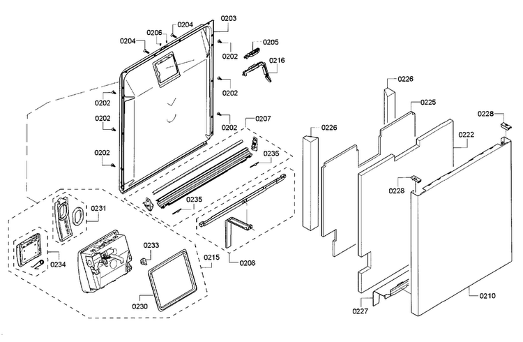 Door Assy Diagram and Parts List for SHE8PT55UC 05 Bosch Dishwasher