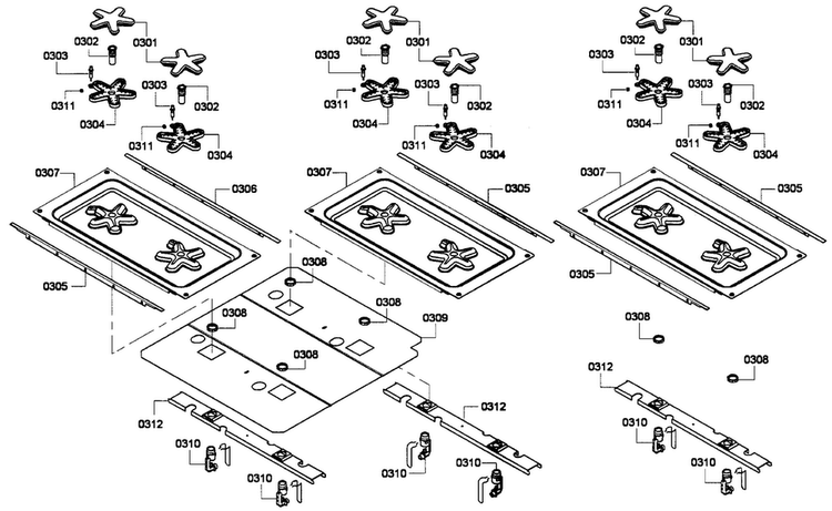 Burner Assy Diagram and Parts List for PRG486EDPG 01 Thermador Range