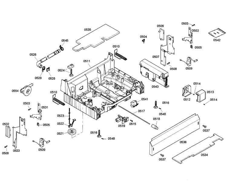 Base Assy Diagram and Parts List for SHX65P06UC 59 Bosch Dishwasher
