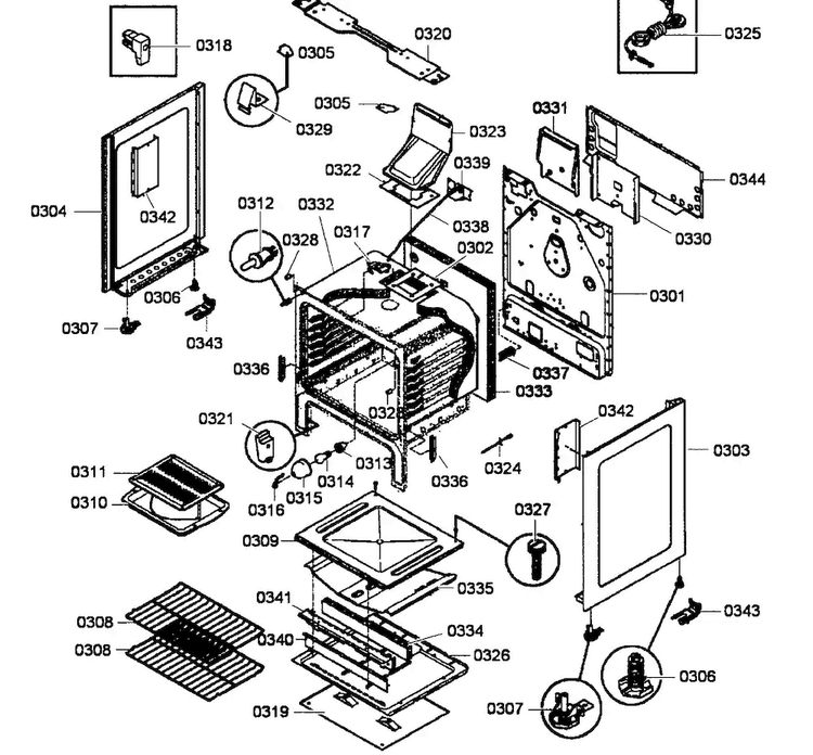 Cabinet Assy Diagram and Parts List for HGS3023UC 01 Bosch Range
