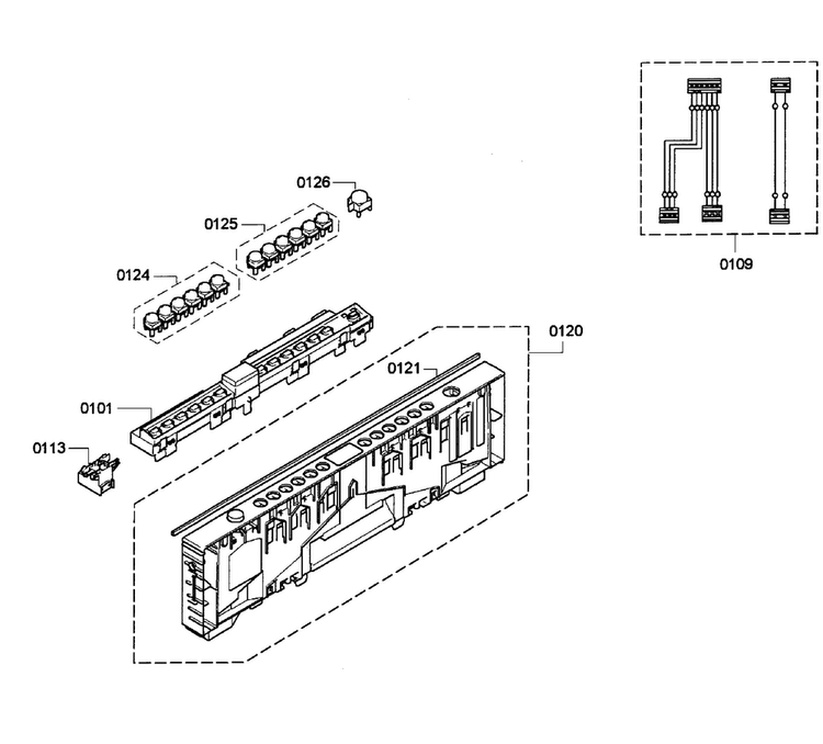 Front Panel Diagram and Parts List for SPV5ES53UC 04 Bosch Dishwasher