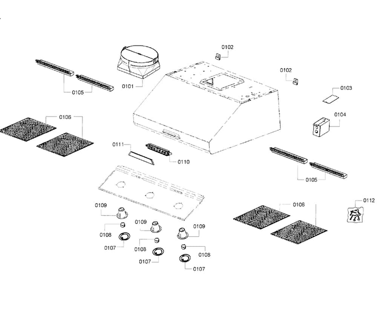 Range Hood Diagram and Parts List for HMWN48FS 01 Thermador Range Hood