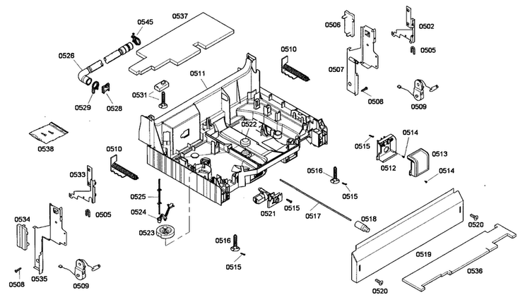 Base Assy Diagram and Parts List for SHE45M02UC 52 Bosch Dishwasher