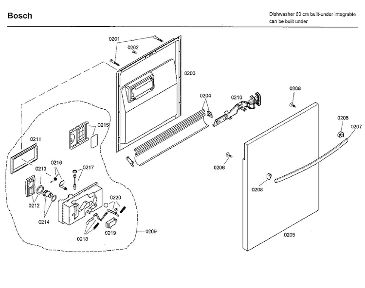 Door Diagram and Parts List for SHX33A02UC 22 Bosch Dishwasher