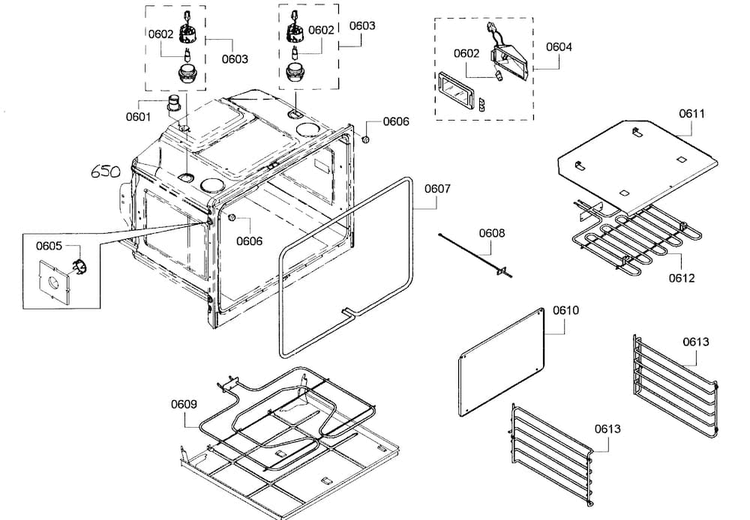 Oven Bottom Diagram and Parts List for ME302EP01  Thermador Wall Oven