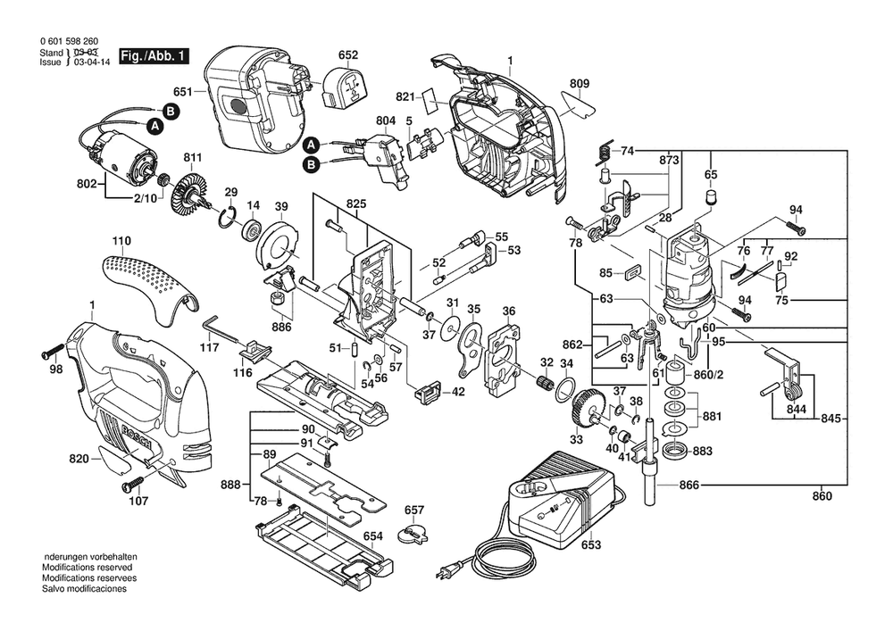 Section 1 Diagram and Parts List for GST24VNICD 0601598360 Bosch Jig Saw