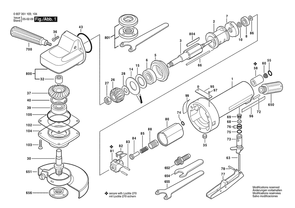 Section 1 Diagram and Parts List for 0607351103  Bosch Angle Grinder