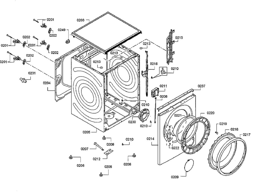 Cabinet Diagram and Parts List for WAT28400UC 09 Bosch Washer