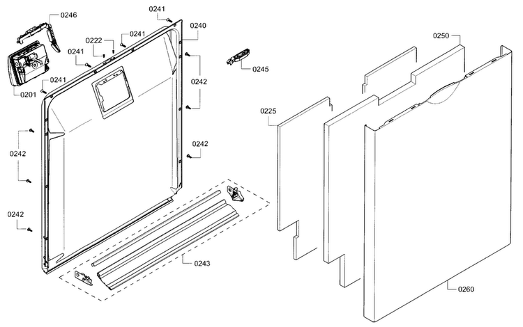 Door Diagram and Parts List for SHS5AV52UC 01 Bosch Dishwasher