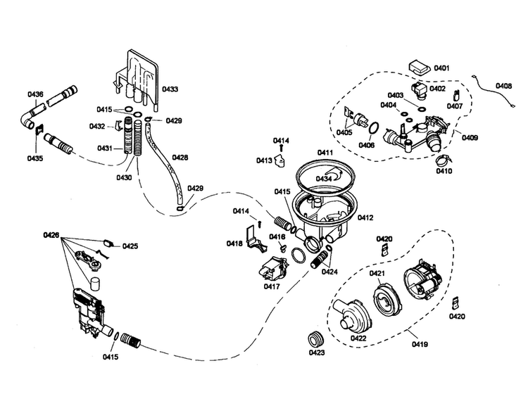 Heater/sump/pump Diagram and Parts List for SHE43F15UC 60 Bosch Dishwasher