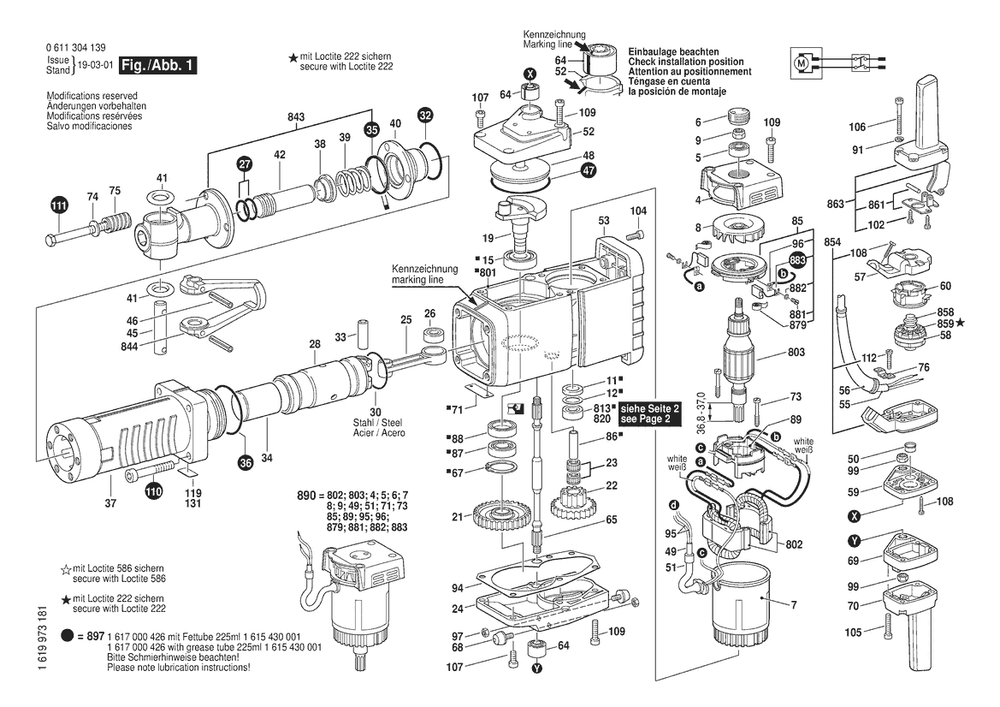 Section 1 Diagram and Parts List for GSH27 0611304139 Bosch Demolition Hammer